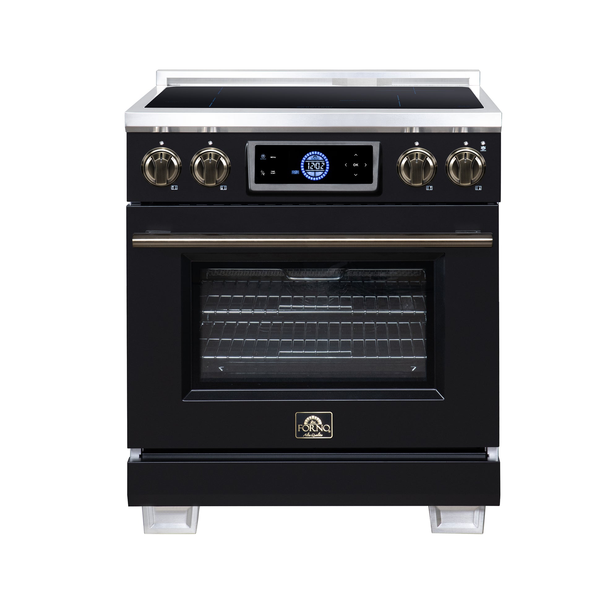 Maximus 30 Inch Induction Range, 8,800 Total Cooktop, 4.32 cf. True Convection Oven, Air Fryer, Air Sous Vide, Black - Forno Appliances
