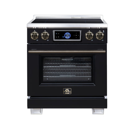 Maximus 30 Inch Induction Range, 8,800 Total Cooktop, 4.32 cf. True Convection Oven, Air Fryer, Air Sous Vide, Black - Forno Appliances