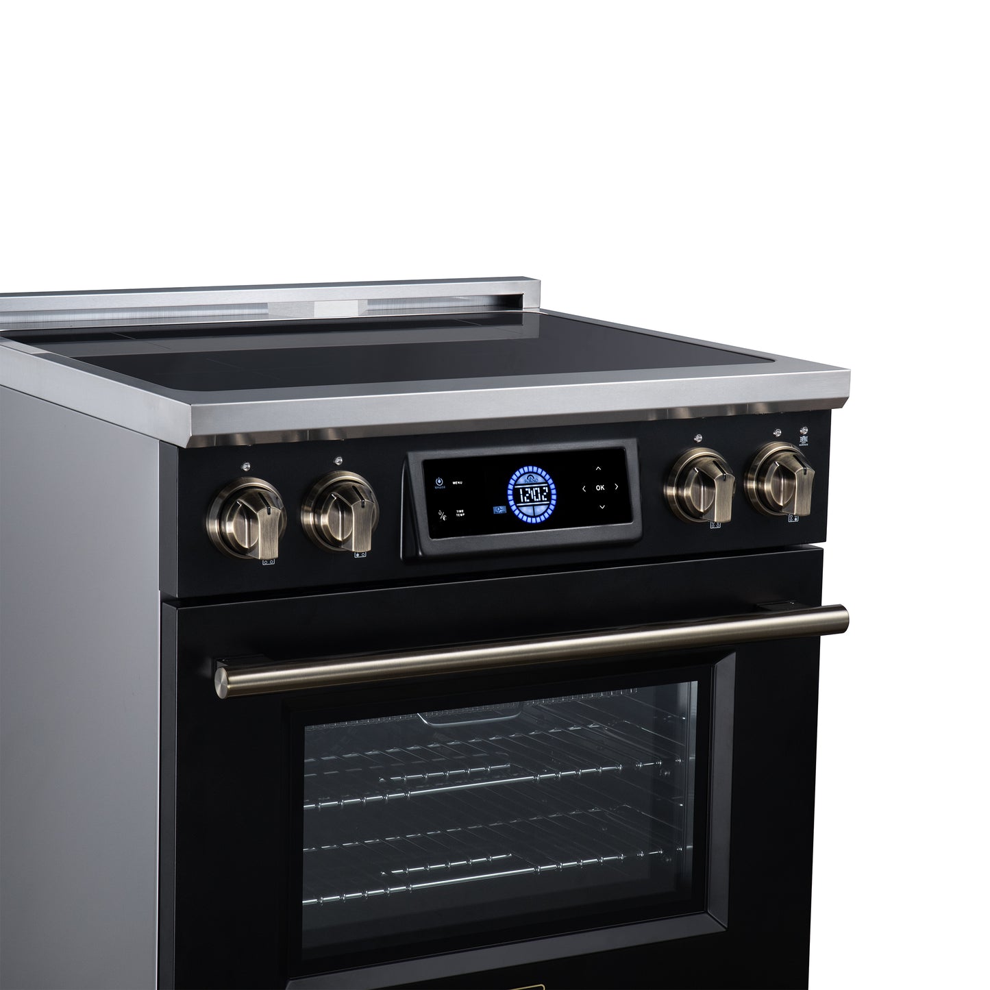 Maximus 30 Inch Induction Range, 8,800 Total Cooktop, 4.32 cf. True Convection Oven, Air Fryer, Air Sous Vide, Black - Forno Appliances
