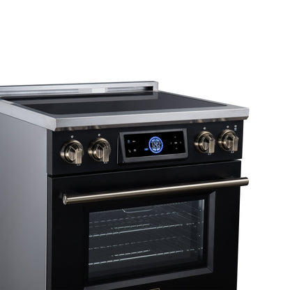 Maximus 30 Inch Induction Range, 8,800 Total Cooktop, 4.32 cf. True Convection Oven, Air Fryer, Air Sous Vide, Black - Forno Appliances