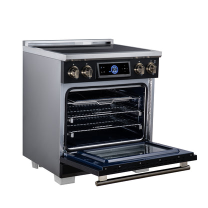 Maximus 30 Inch Induction Range, 8,800 Total Cooktop, 4.32 cf. True Convection Oven, Air Fryer, Air Sous Vide, Black - Forno Appliances