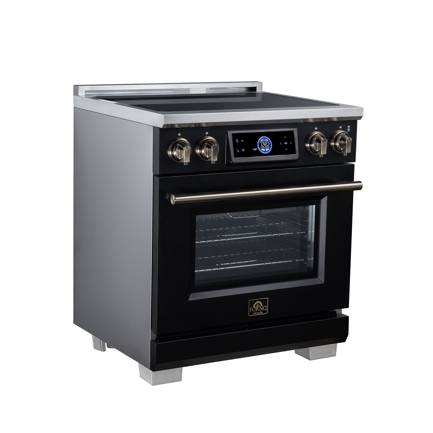 Maximus 30 Inch Induction Range, 8,800 Total Cooktop, 4.32 cf. True Convection Oven, Air Fryer, Air Sous Vide, Black - Forno Appliances
