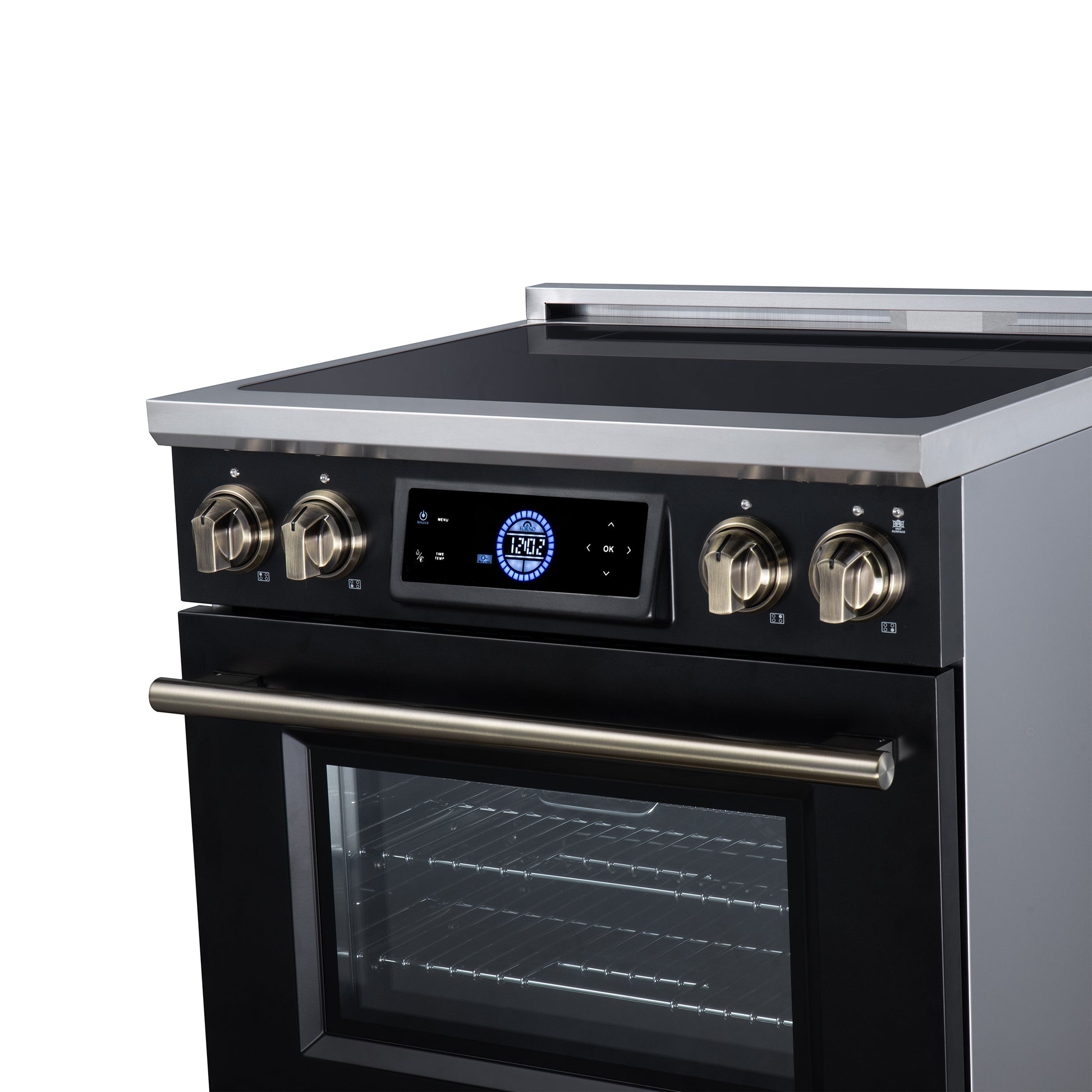 Maximus 30 Inch Induction Range, 8,800 Total Cooktop, 4.32 cf. True Convection Oven, Air Fryer, Air Sous Vide, Black - Forno Appliances
