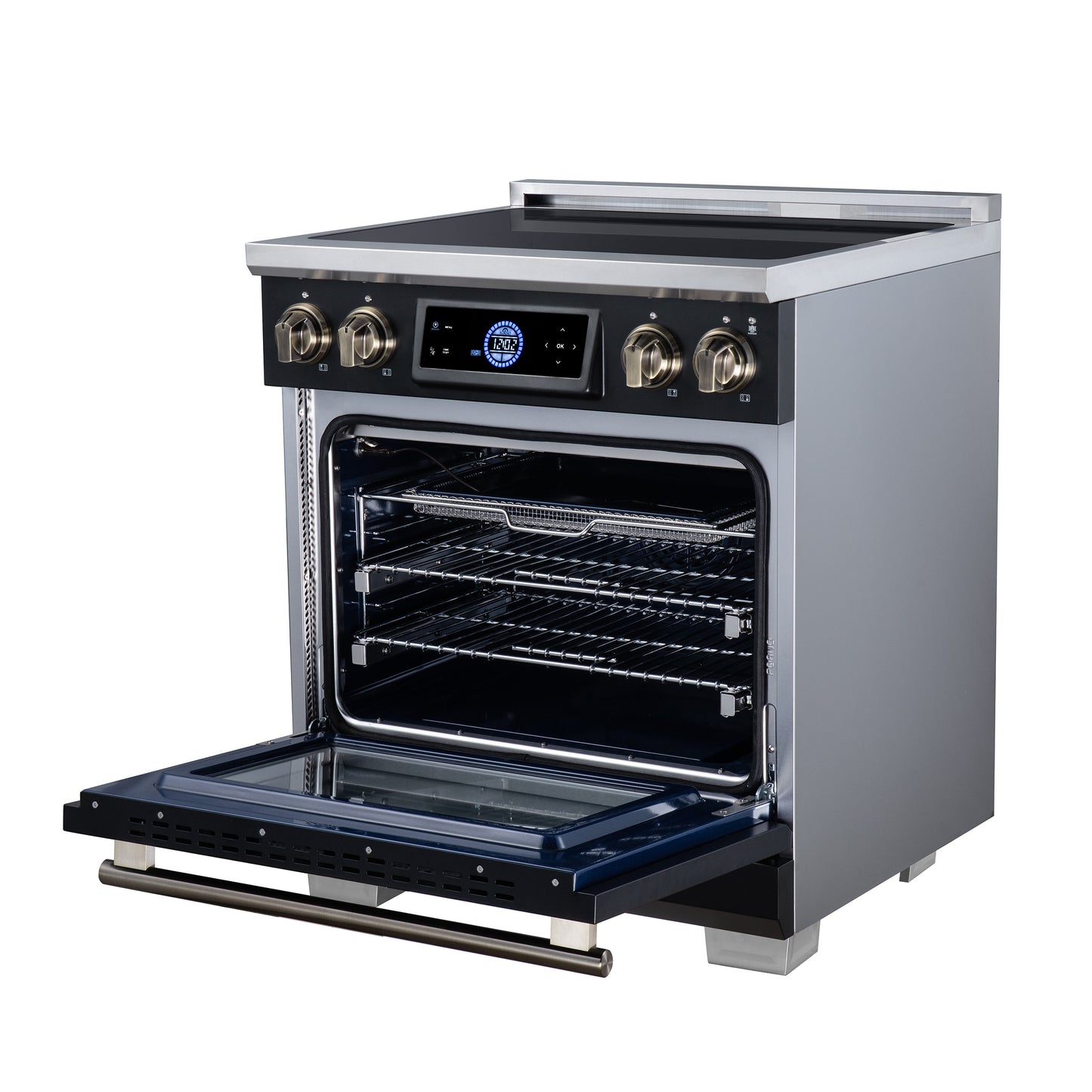 Maximus 30 Inch Induction Range, 8,800 Total Cooktop, 4.32 cf. True Convection Oven, Air Fryer, Air Sous Vide, Black - Forno Appliances