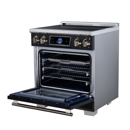 Maximus 30 Inch Induction Range, 8,800 Total Cooktop, 4.32 cf. True Convection Oven, Air Fryer, Air Sous Vide, Black - Forno Appliances
