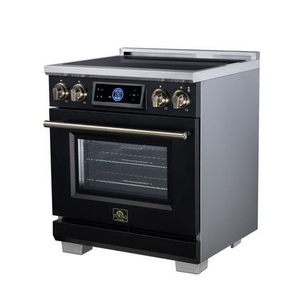 Maximus 30 Inch Induction Range, 8,800 Total Cooktop, 4.32 cf. True Convection Oven, Air Fryer, Air Sous Vide, Black - Forno Appliances