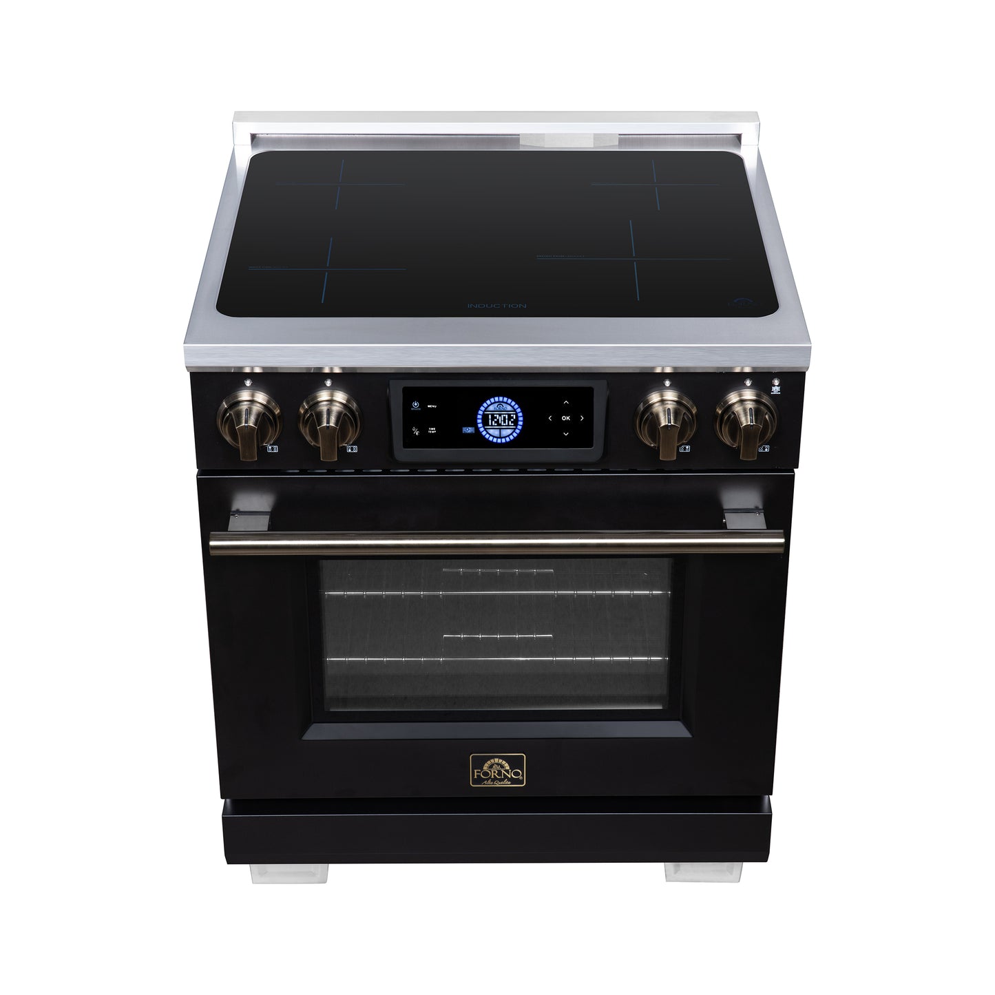 Maximus 30 Inch Induction Range, 8,800 Total Cooktop, 4.32 cf. True Convection Oven, Air Fryer, Air Sous Vide, Black - Forno Appliances