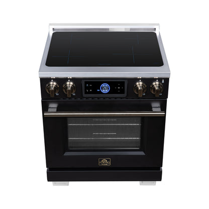 Maximus 30 Inch Induction Range, 8,800 Total Cooktop, 4.32 cf. True Convection Oven, Air Fryer, Air Sous Vide, Black - Forno Appliances