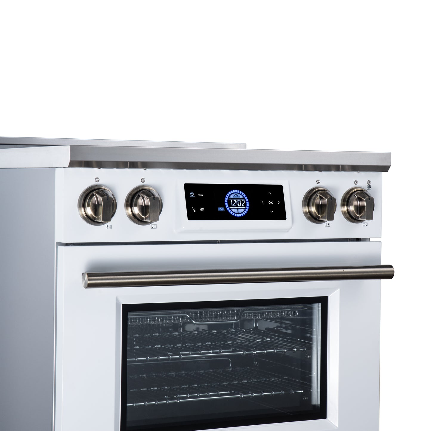 Maximus 30 Inch Induction Range, 8,800 Total Cooktop, 4.32 cf. True Convection Oven, Air Fryer, Air Sous Vide, White - Forno Appliances