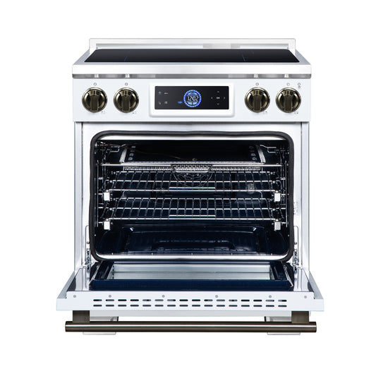 Maximus 30 Inch Induction Range, 8,800 Total Cooktop, 4.32 cf. True Convection Oven, Air Fryer, Air Sous Vide, White - Forno Appliances
