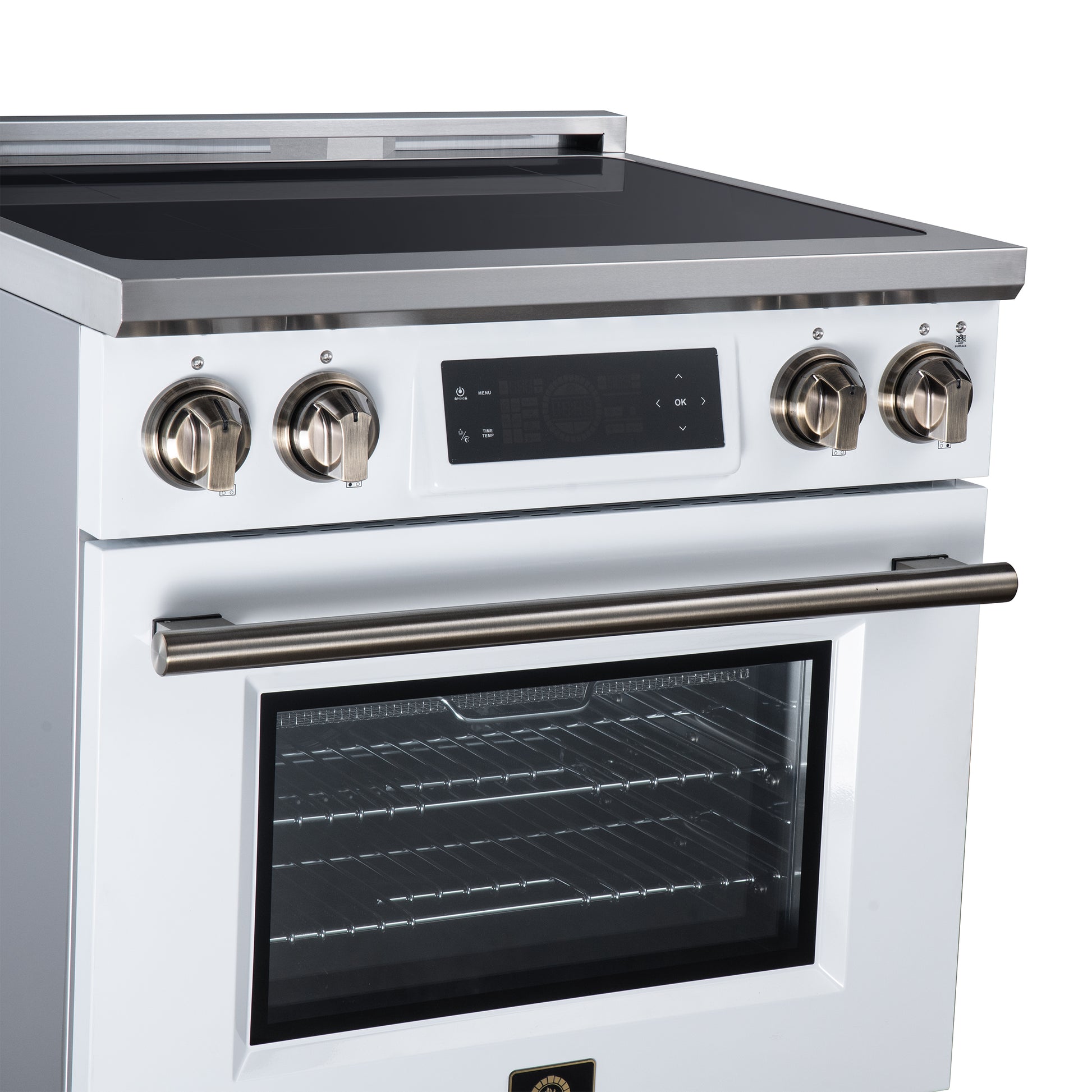 Maximus 30 Inch Induction Range, 8,800 Total Cooktop, 4.32 cf. True Convection Oven, Air Fryer, Air Sous Vide, White - Forno Appliances