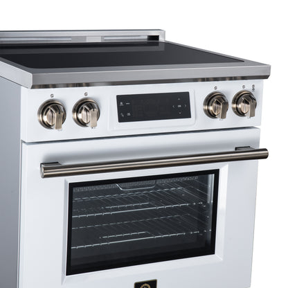 Maximus 30 Inch Induction Range, 8,800 Total Cooktop, 4.32 cf. True Convection Oven, Air Fryer, Air Sous Vide, White - Forno Appliances