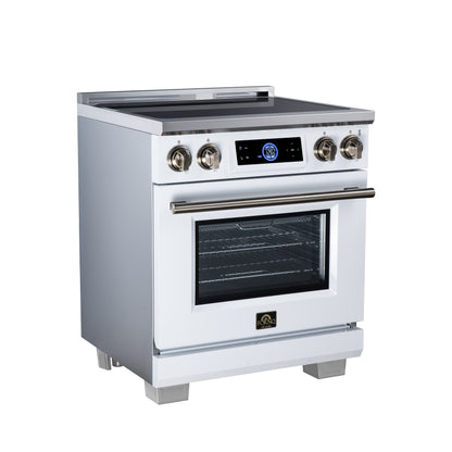 Maximus 30 Inch Induction Range, 8,800 Total Cooktop, 4.32 cf. True Convection Oven, Air Fryer, Air Sous Vide, White - Forno Appliances