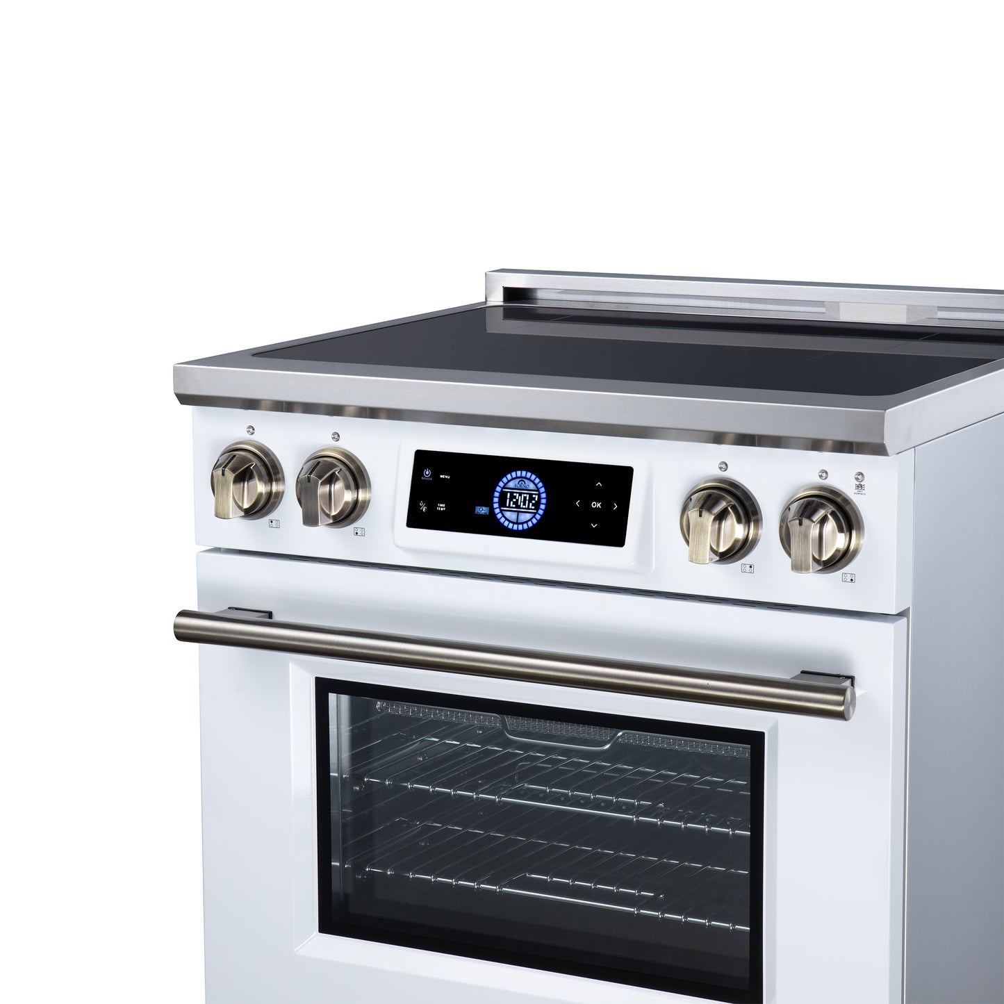 Maximus 30 Inch Induction Range, 8,800 Total Cooktop, 4.32 cf. True Convection Oven, Air Fryer, Air Sous Vide, White - Forno Appliances