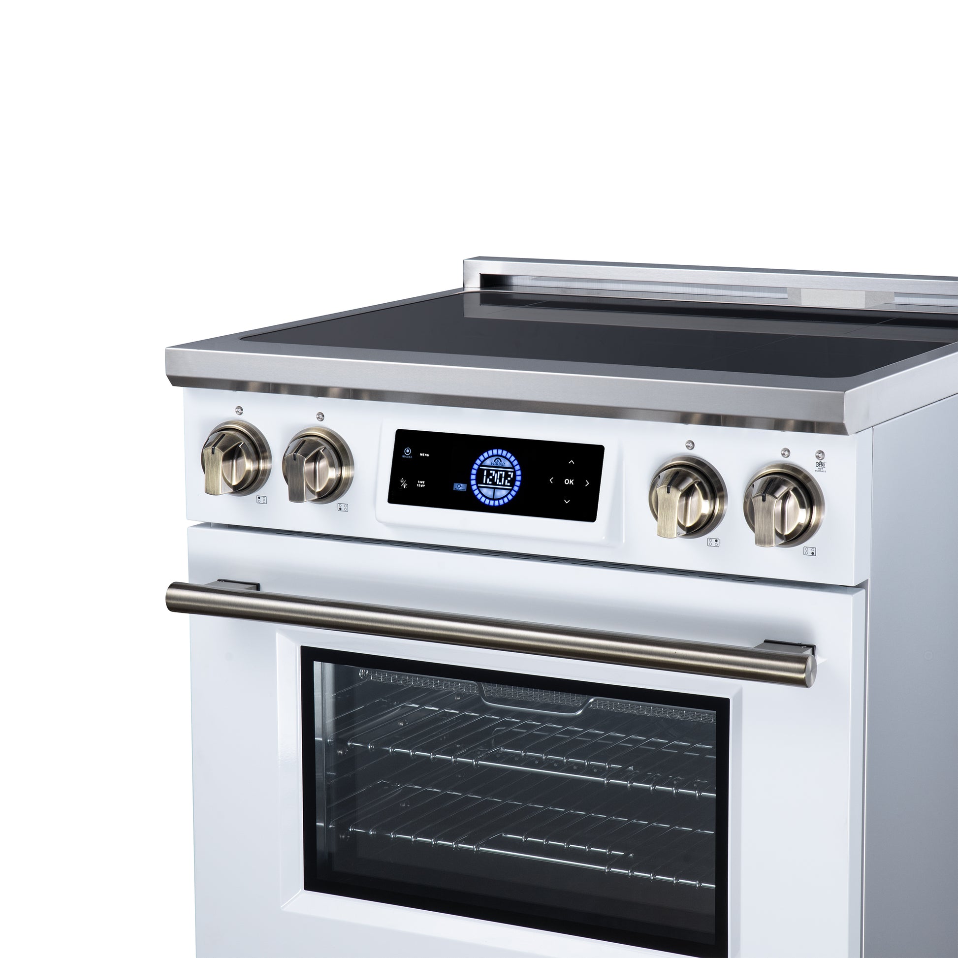Maximus 30 Inch Induction Range, 8,800 Total Cooktop, 4.32 cf. True Convection Oven, Air Fryer, Air Sous Vide, White - Forno Appliances