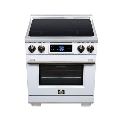 Maximus 30 Inch Induction Range, 8,800 Total Cooktop, 4.32 cf. True Convection Oven, Air Fryer, Air Sous Vide, White - Forno Appliances
