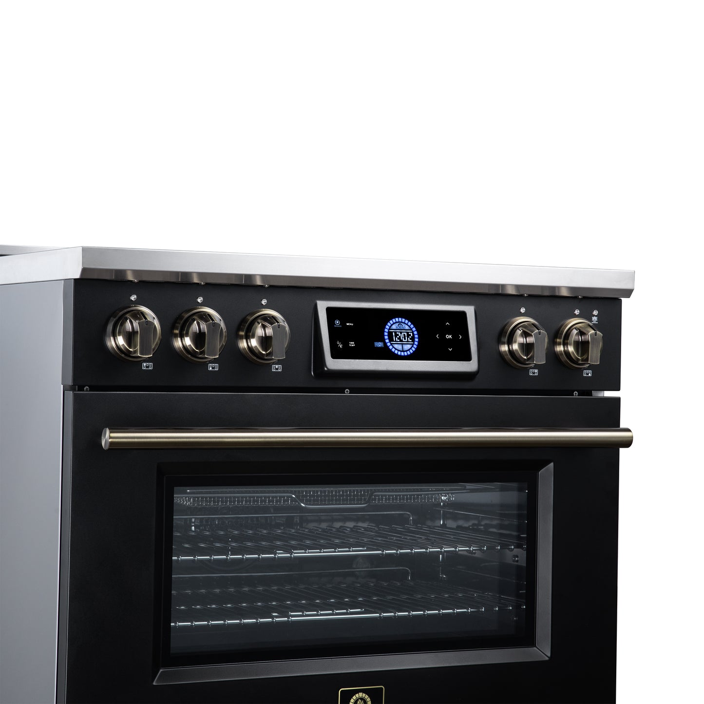 Maximus 36 Inch Induction Range, 10,900 Total Cooktop, 5.36 cf. True Convection Oven, Air Fryer, Air Sous Vide, Black - Forno Appliances