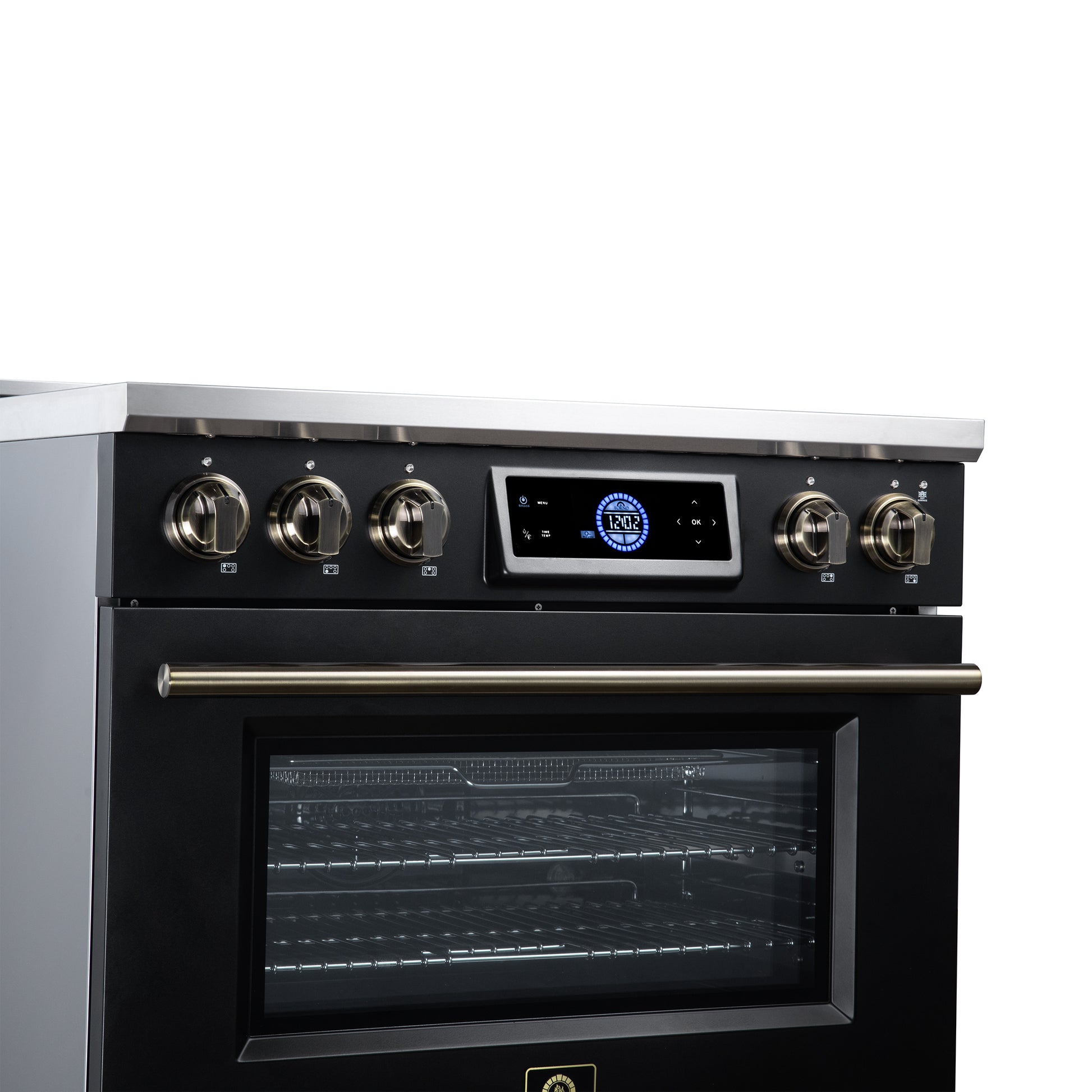 Maximus 36 Inch Induction Range, 10,900 Total Cooktop, 5.36 cf. True Convection Oven, Air Fryer, Air Sous Vide, Black - Forno Appliances
