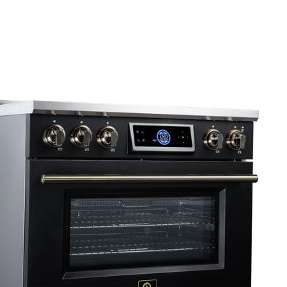 Maximus 36 Inch Induction Range, 10,900 Total Cooktop, 5.36 cf. True Convection Oven, Air Fryer, Air Sous Vide, Black - Forno Appliances
