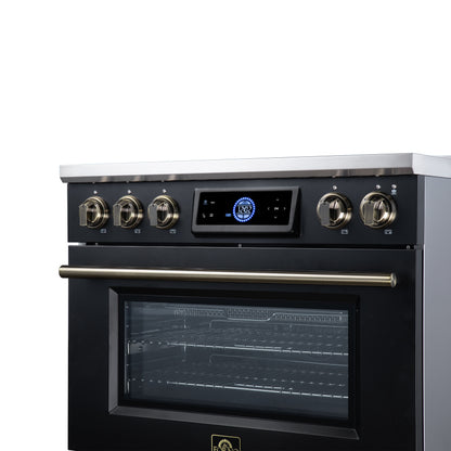 Maximus 36 Inch Induction Range, 10,900 Total Cooktop, 5.36 cf. True Convection Oven, Air Fryer, Air Sous Vide, Black - Forno Appliances