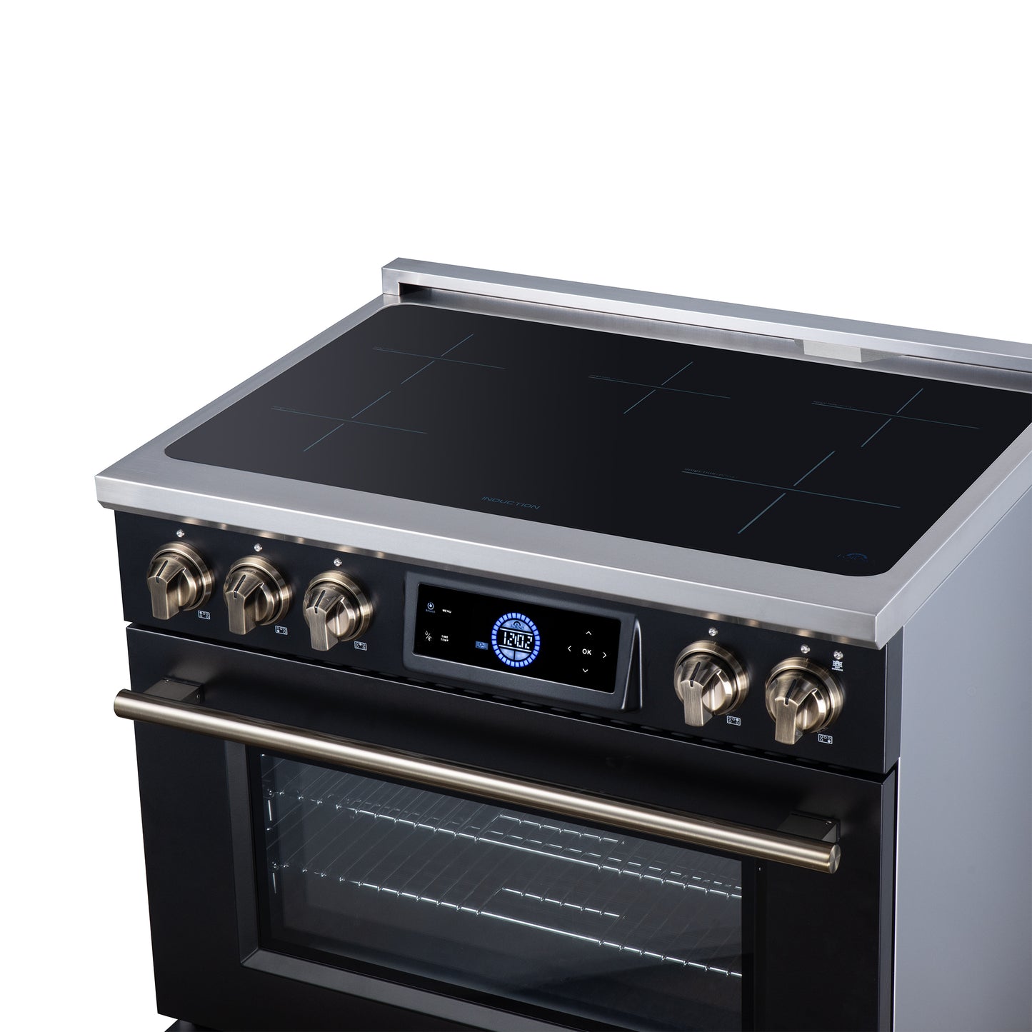 Maximus 36 Inch Induction Range, 10,900 Total Cooktop, 5.36 cf. True Convection Oven, Air Fryer, Air Sous Vide, Black - Forno Appliances