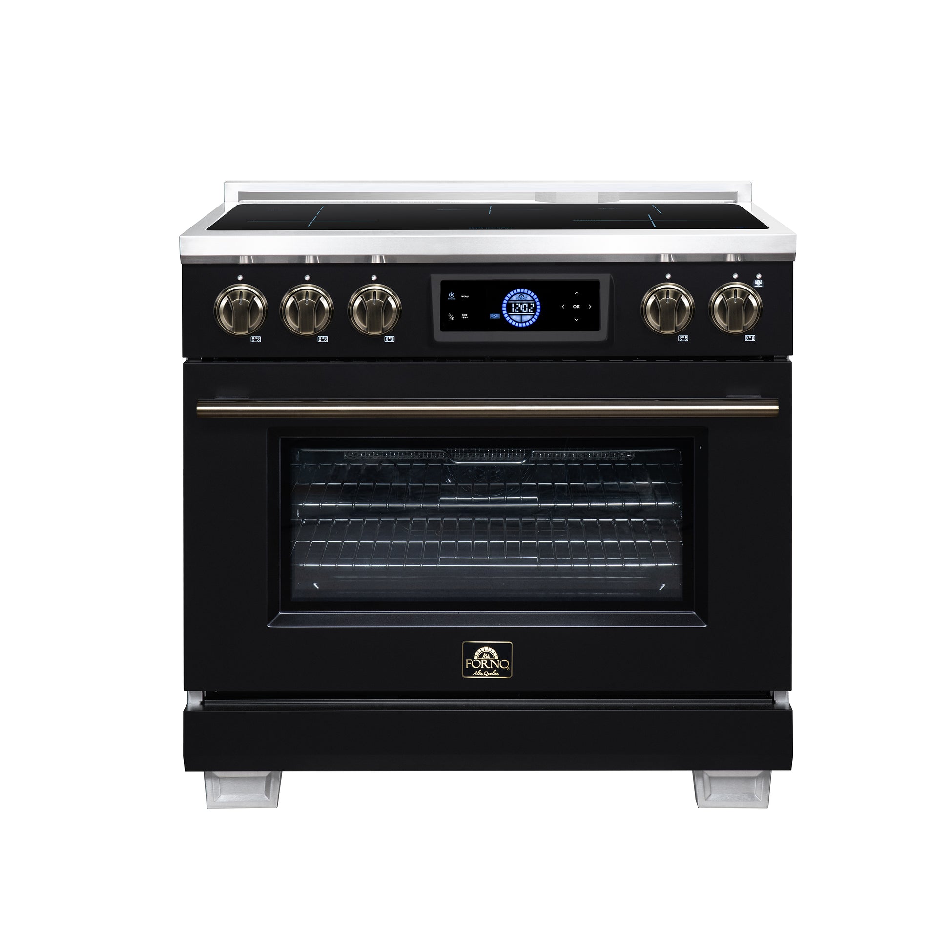 Maximus 36 Inch Induction Range, 10,900 Total Cooktop, 5.36 cf. True Convection Oven, Air Fryer, Air Sous Vide, Black - Forno Appliances