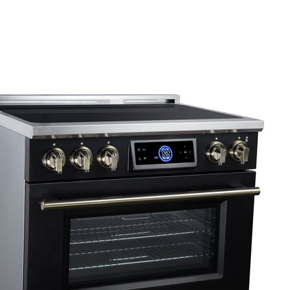 Maximus 36 Inch Induction Range, 10,900 Total Cooktop, 5.36 cf. True Convection Oven, Air Fryer, Air Sous Vide, Black - Forno Appliances