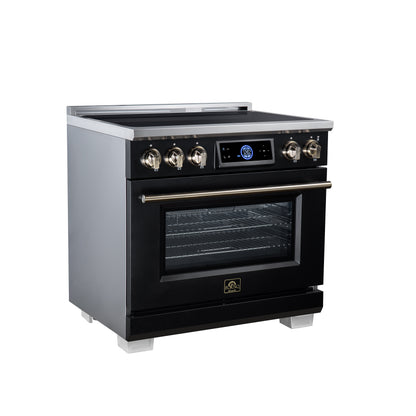 Maximus 36 Inch Induction Range, 10,900 Total Cooktop, 5.36 cf. True Convection Oven, Air Fryer, Air Sous Vide, Black - Forno Appliances