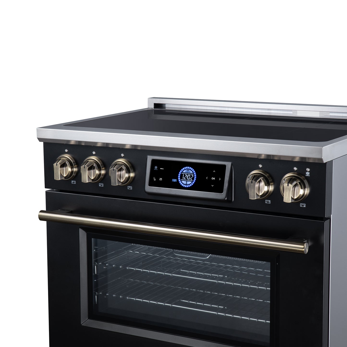 Maximus 36 Inch Induction Range, 10,900 Total Cooktop, 5.36 cf. True Convection Oven, Air Fryer, Air Sous Vide, Black - Forno Appliances