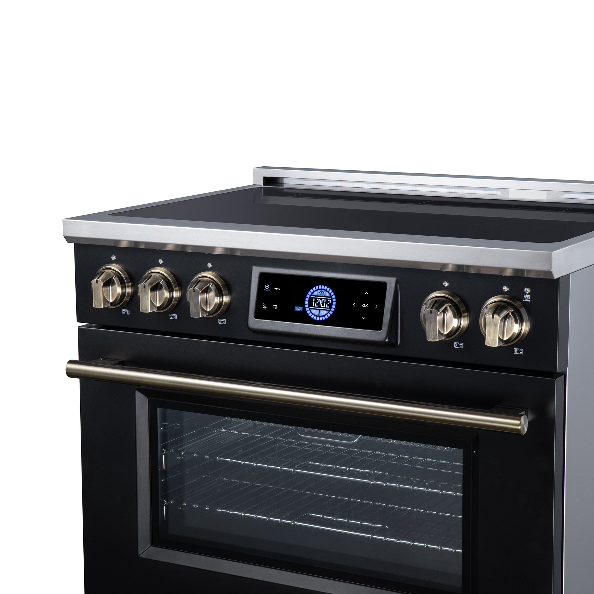 Maximus 36 Inch Induction Range, 10,900 Total Cooktop, 5.36 cf. True Convection Oven, Air Fryer, Air Sous Vide, Black - Forno Appliances