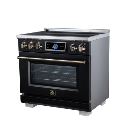 Maximus 36 Inch Induction Range, 10,900 Total Cooktop, 5.36 cf. True Convection Oven, Air Fryer, Air Sous Vide, Black - Forno Appliances