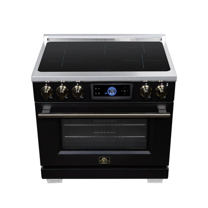 Maximus 36 Inch Induction Range, 10,900 Total Cooktop, 5.36 cf. True Convection Oven, Air Fryer, Air Sous Vide, Black - Forno Appliances