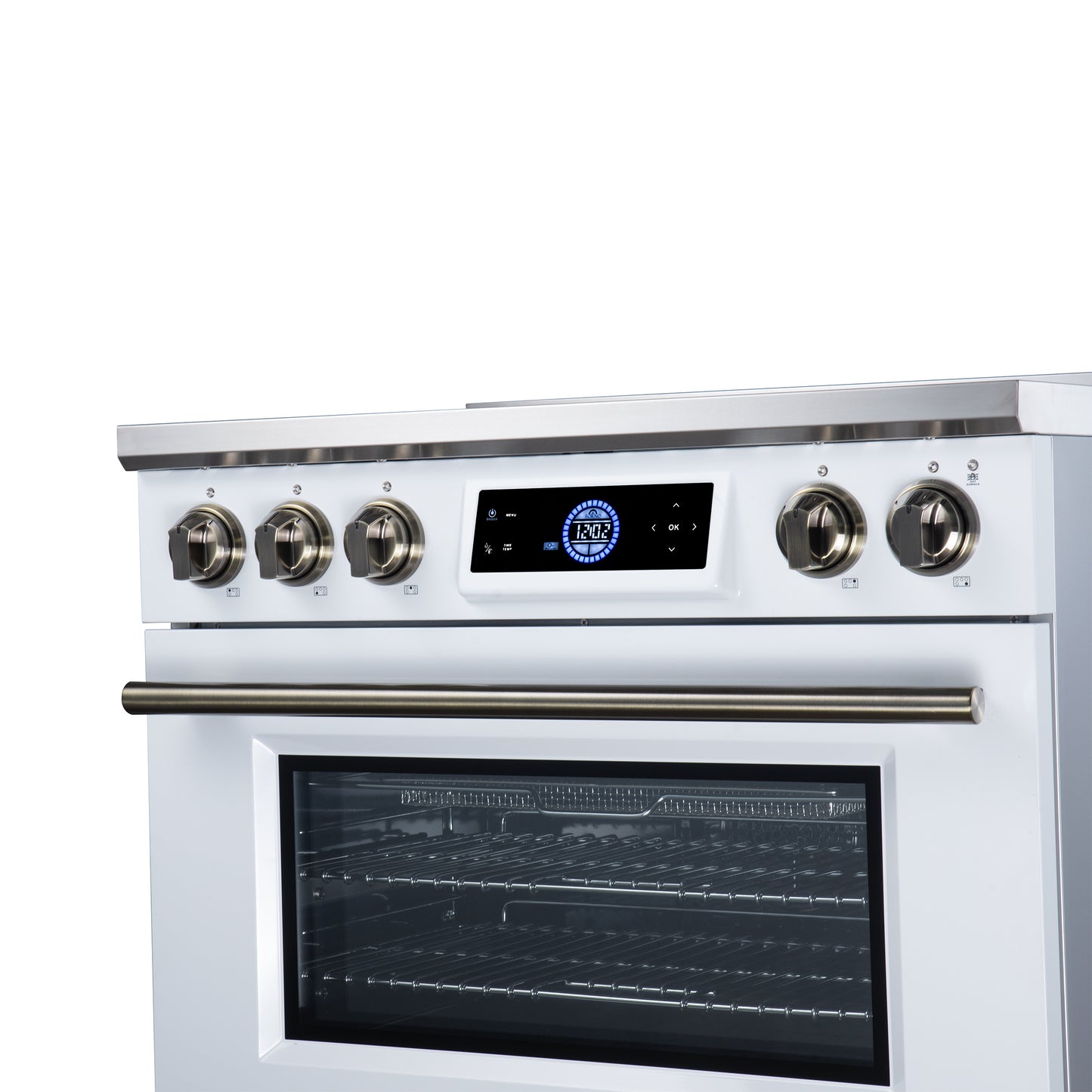 Maximus 36 Inch Induction Range, 10,900 Total Cooktop, 5.36 cf. True Convection Oven, Air Fryer, Air Sous Vide, White - Forno Appliances