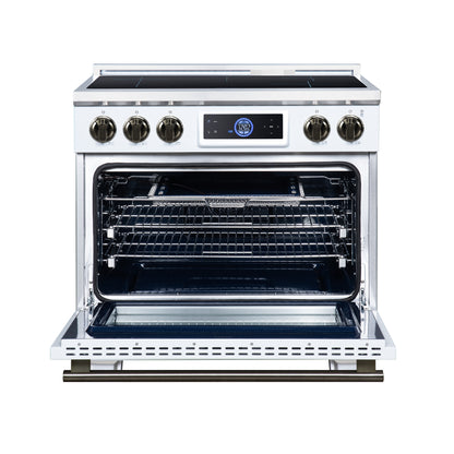 Maximus 36 Inch Induction Range, 10,900 Total Cooktop, 5.36 cf. True Convection Oven, Air Fryer, Air Sous Vide, White - Forno Appliances