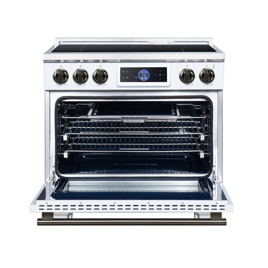 Maximus 36 Inch Induction Range, 10,900 Total Cooktop, 5.36 cf. True Convection Oven, Air Fryer, Air Sous Vide, White - Forno Appliances