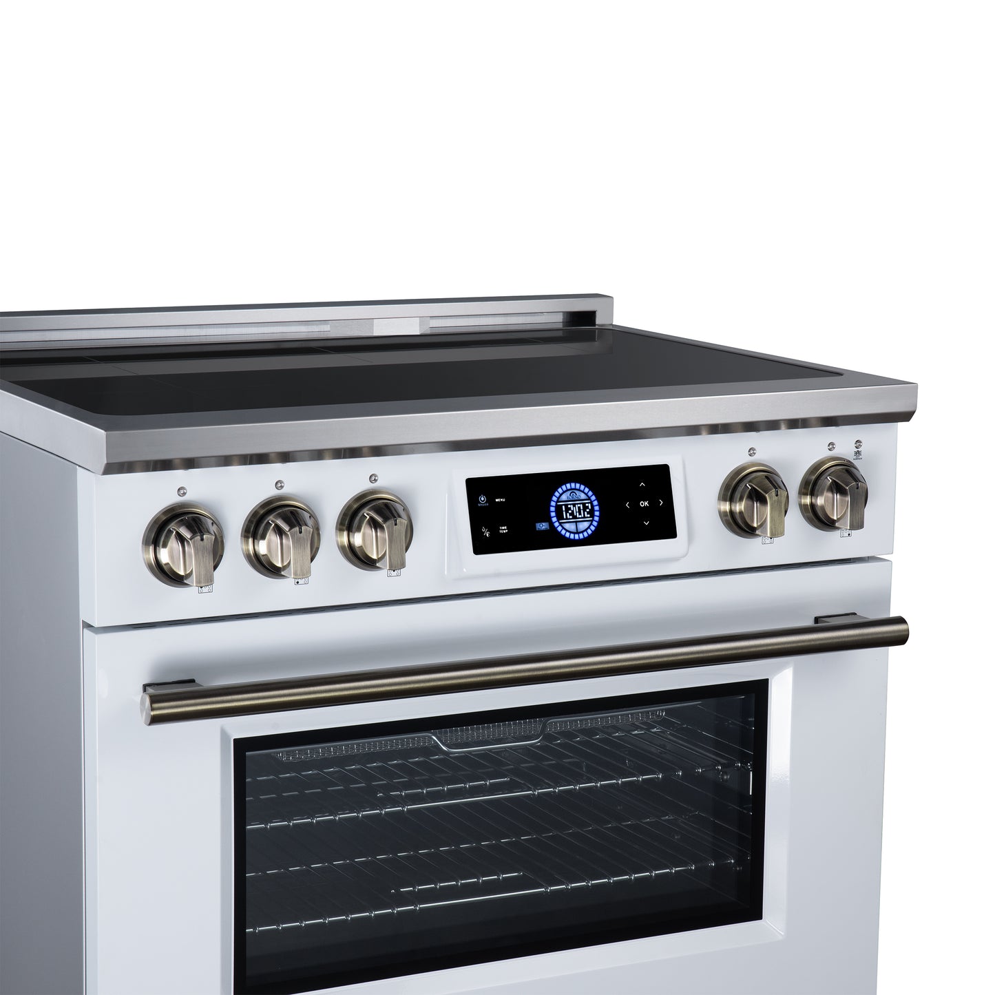 Maximus 36 Inch Induction Range, 10,900 Total Cooktop, 5.36 cf. True Convection Oven, Air Fryer, Air Sous Vide, White - Forno Appliances