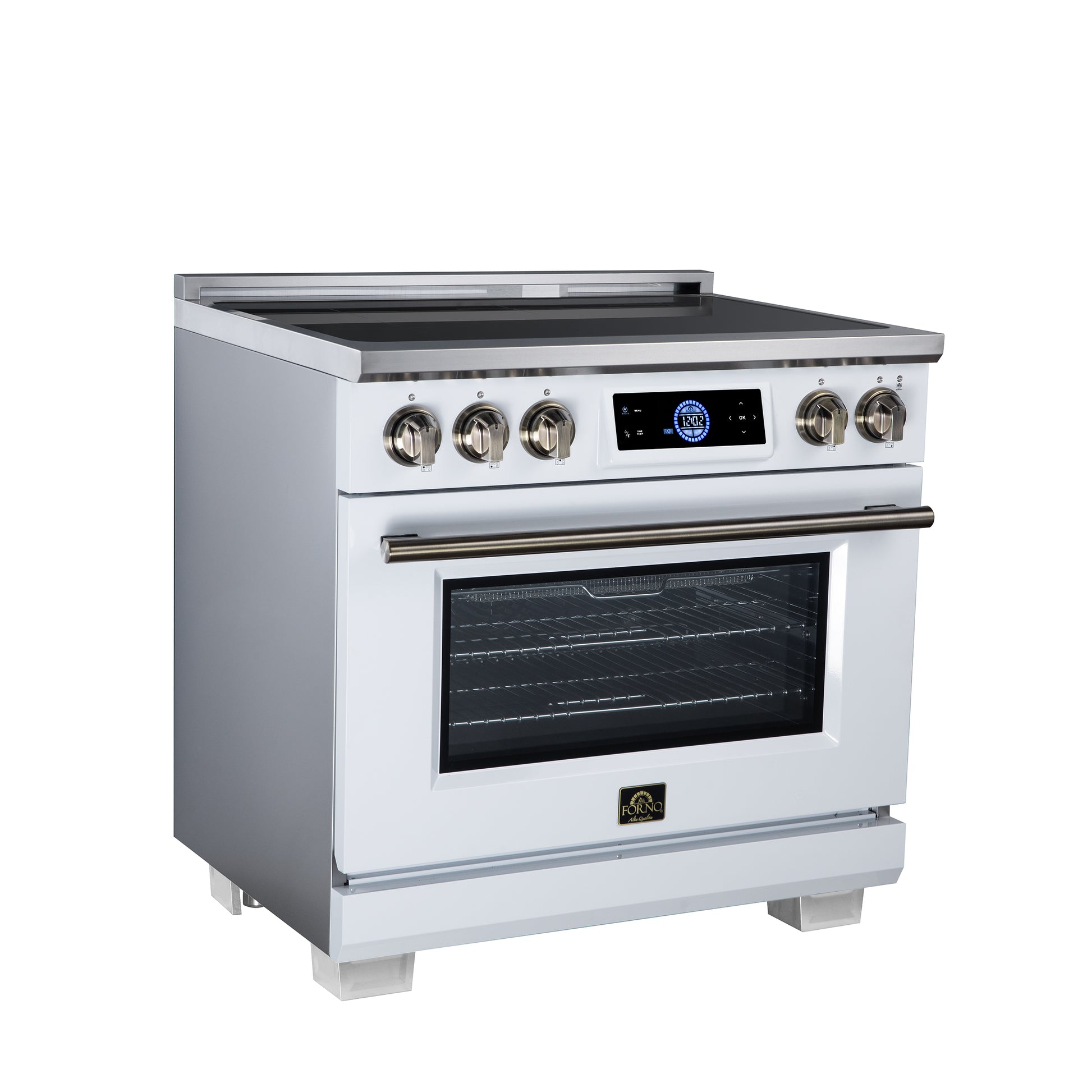 Maximus 36 Inch Induction Range, 10,900 Total Cooktop, 5.36 cf. True Convection Oven, Air Fryer, Air Sous Vide, White - Forno Appliances