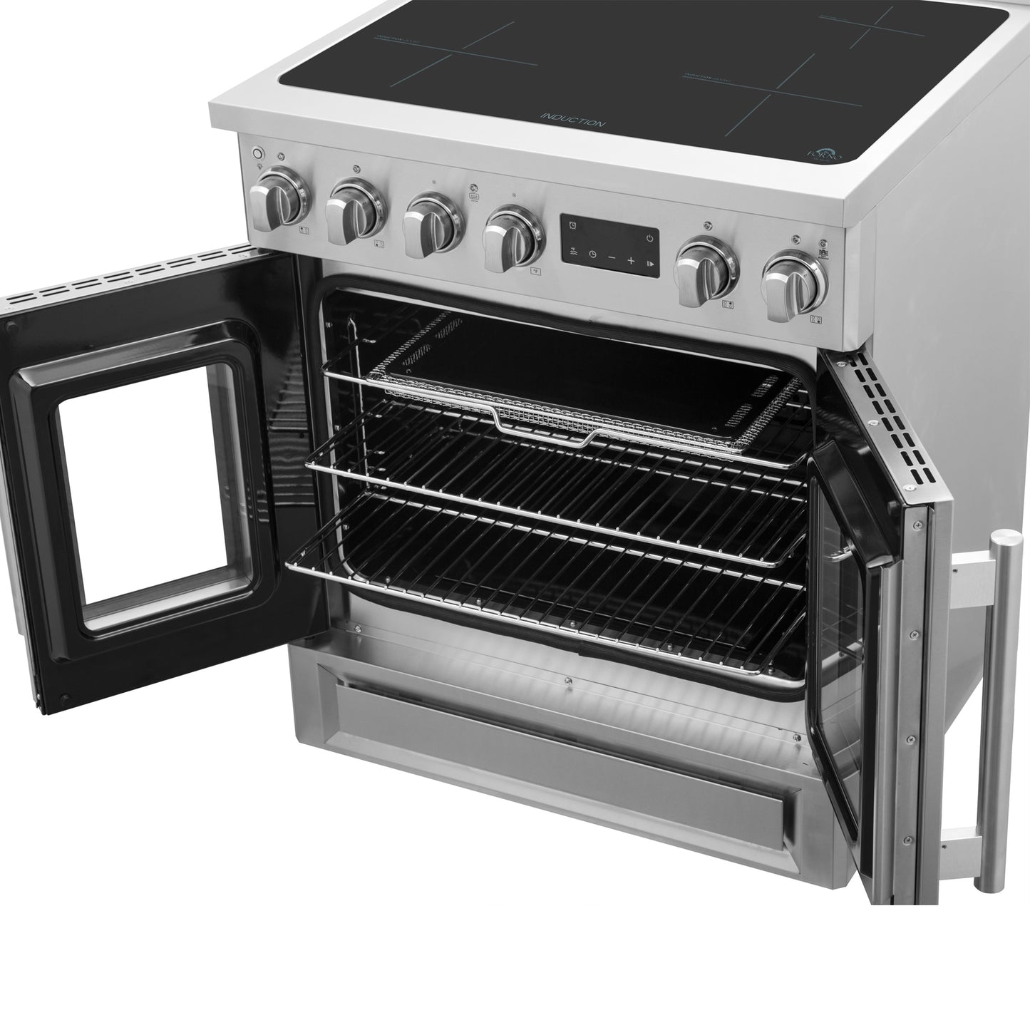 Cuisinière à induction à portes françaises Forno Torino de 30 pouces avec friteuse à air et four à convection véritable