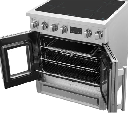 Cuisinière à induction à portes françaises Forno Torino de 30 pouces avec friteuse à air et four à convection véritable