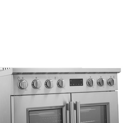 Cuisinière à induction à portes françaises Forno Torino de 36 pouces avec friteuse à air et four à convection véritable