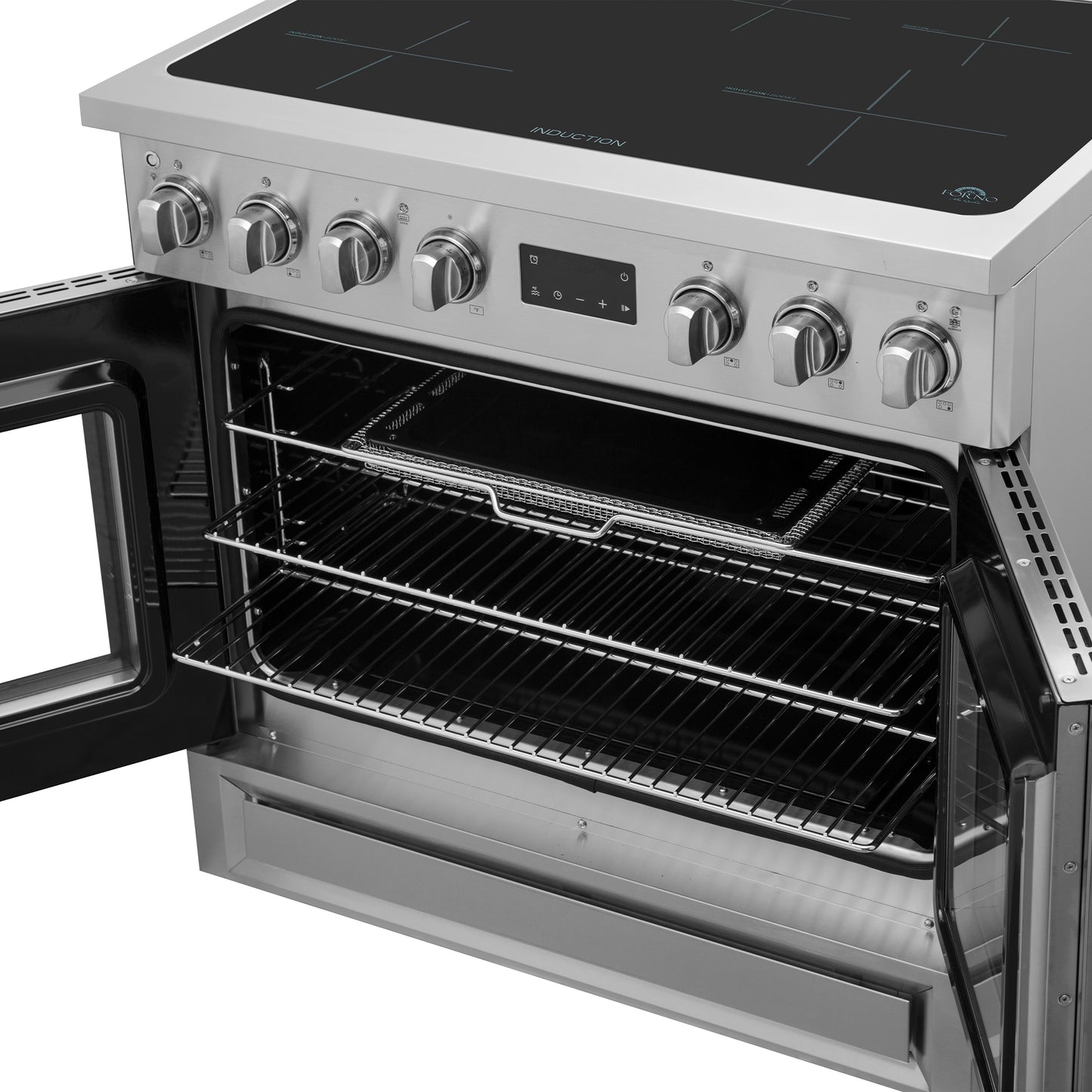 Cuisinière à induction à portes françaises Forno Torino de 36 pouces avec friteuse à air et four à convection véritable