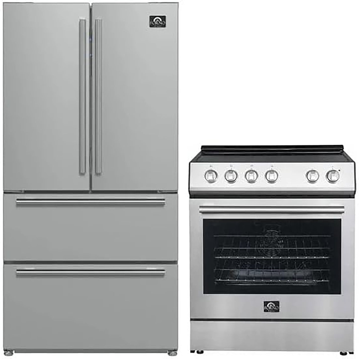 FORNO 2-Piece SS Kitchen Bundle - 30" Electric Range and 36" Bottom Freezer Refrigerator - Forno Appliances