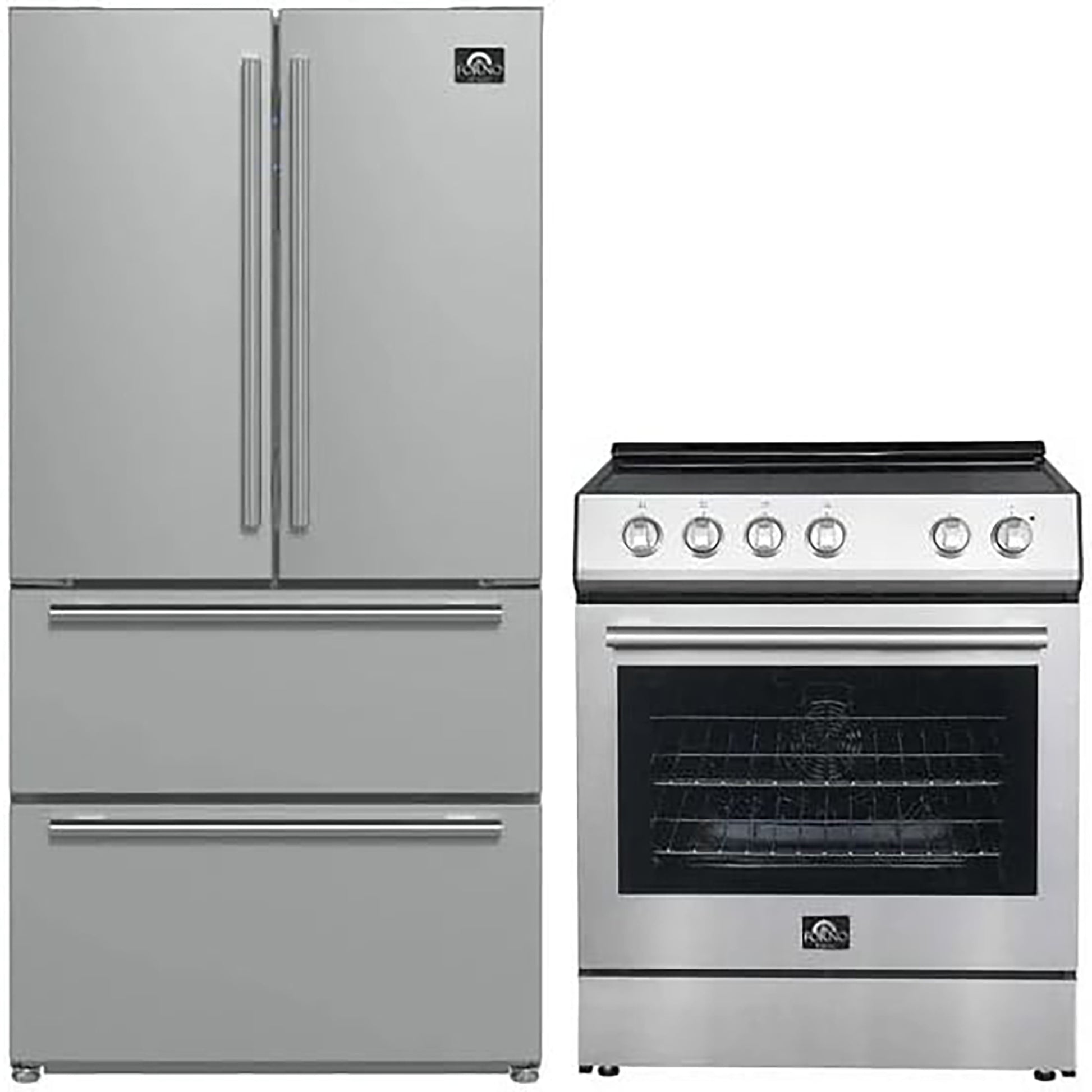 FORNO 2-Piece SS Kitchen Bundle - 30" Electric Range and 36" Bottom Freezer Refrigerator - Forno Appliances