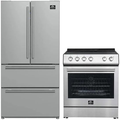 FORNO 2-Piece SS Kitchen Bundle - 30" Electric Range and 36" Bottom Freezer Refrigerator - Forno Appliances