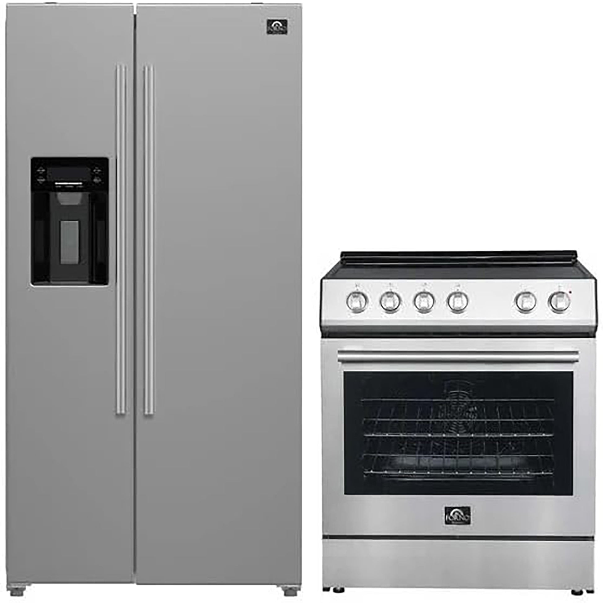 FORNO 2-Piece SS Kitchen Bundle - 30" Electric Range and 36" Bottom Freezer Refrigerator - Forno Appliances
