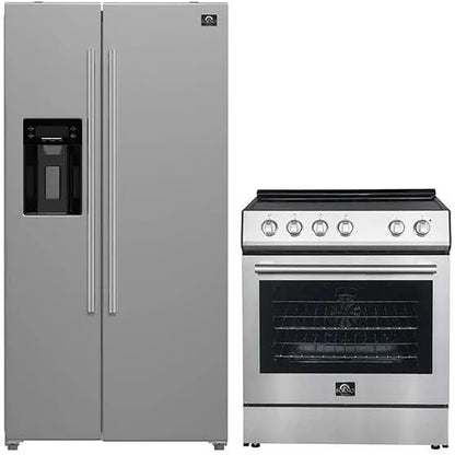 FORNO 2-Piece SS Kitchen Bundle - 30" Electric Range and 36" Bottom Freezer Refrigerator - Forno Appliances