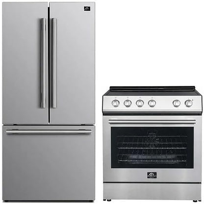 FORNO 2-Piece SS Kitchen Bundle - 30" Electric Range and 31" Bottom Freezer Refrigerator - Forno Appliances