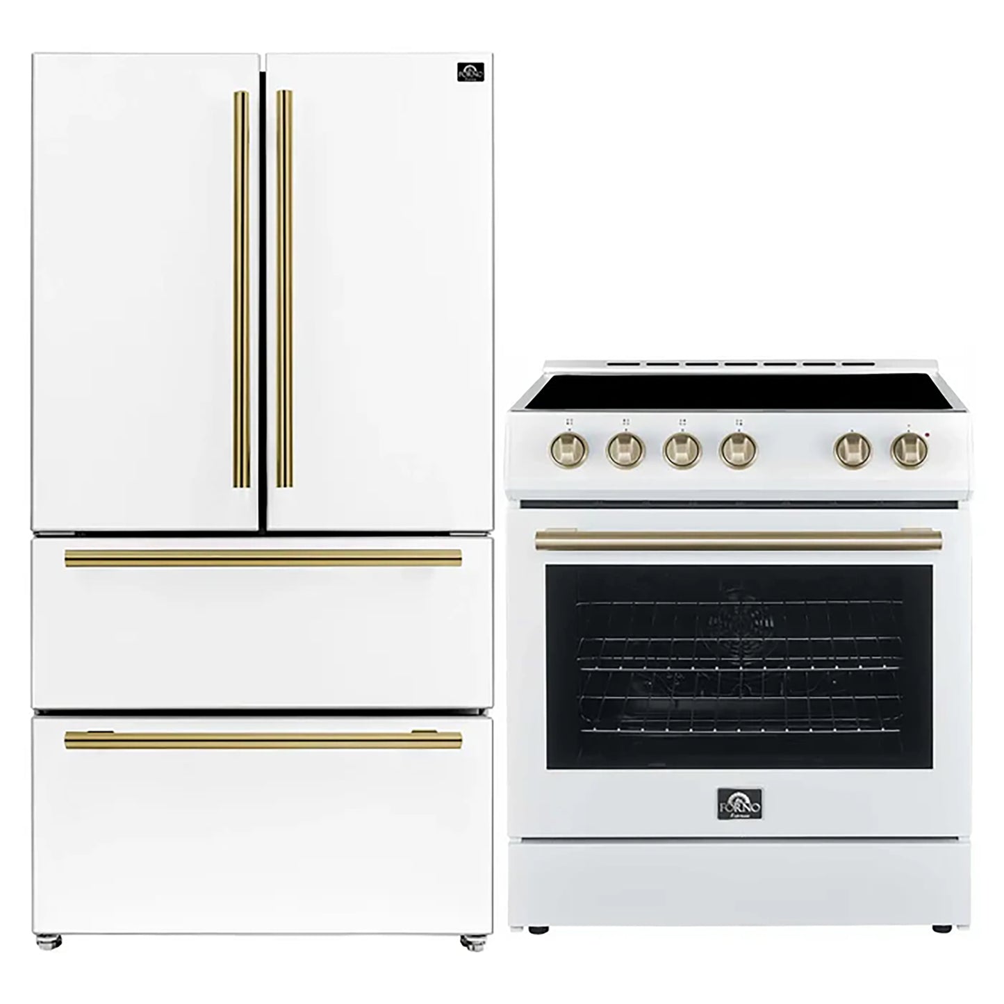 FORNO 2-Piece White Kitchen Bundle - 30" Electric Range and 36" Bottom Freezer Refrigerator - Forno Appliances