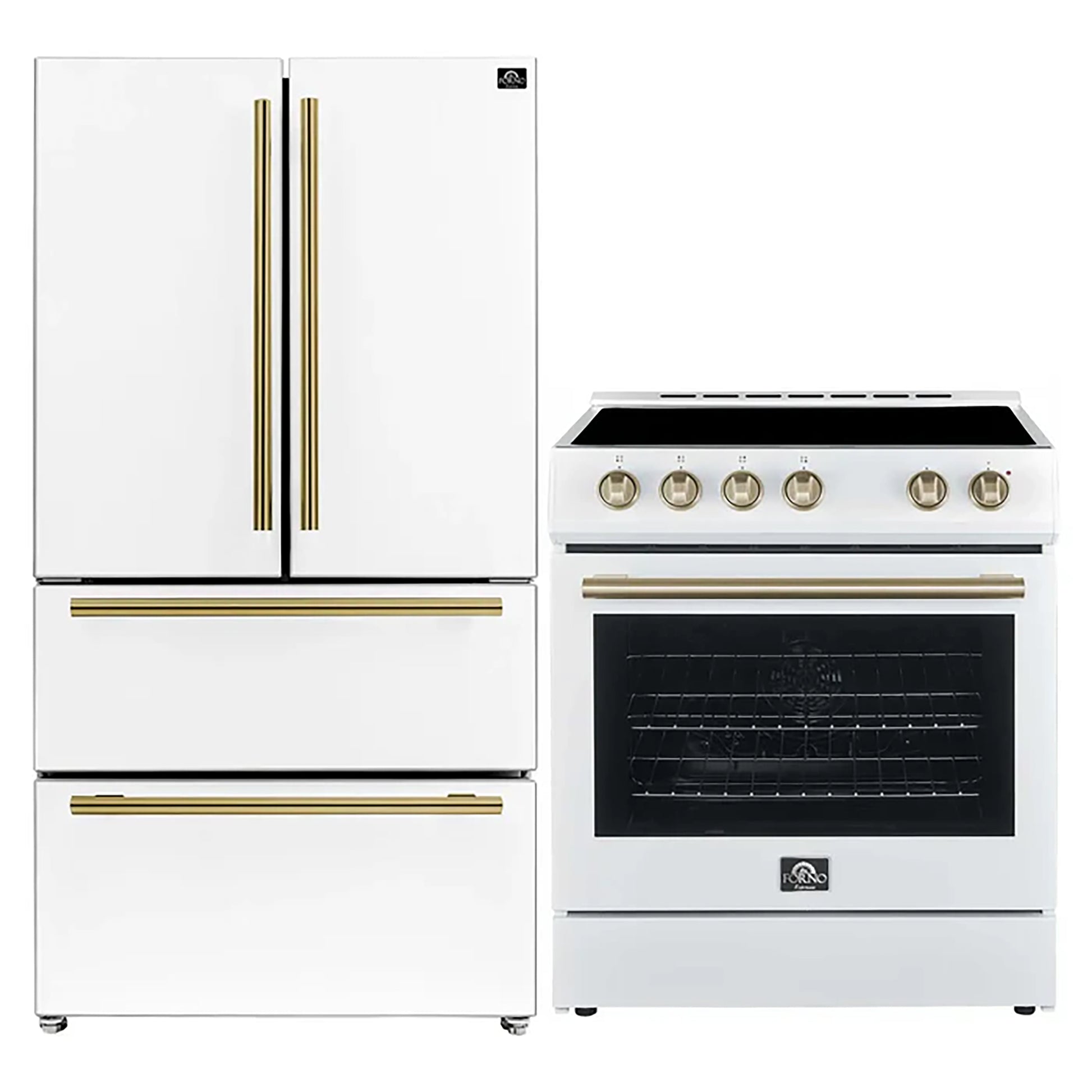 FORNO 2-Piece White Kitchen Bundle - 30" Electric Range and 36" Bottom Freezer Refrigerator - Forno Appliances