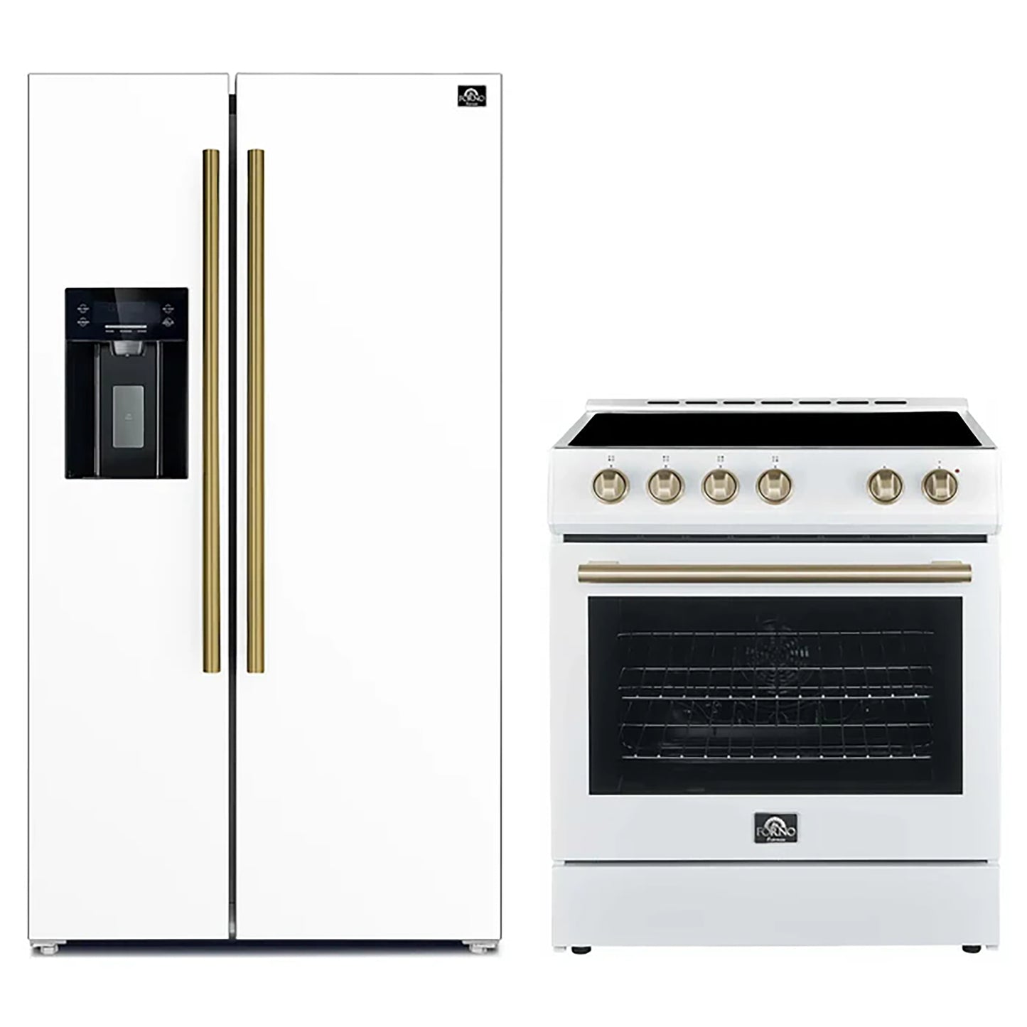 FORNO 2-Piece White Kitchen Bundle - 30" Electric Range and 36" Bottom Freezer Refrigerator - Forno Appliances